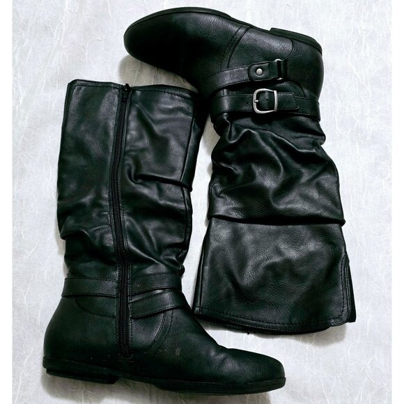 Seven Dials Black Mid Calf Flat Soled Boots - Picture 1 of 7